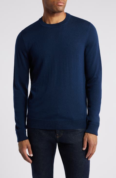 Mens navy blue crew neck sweater on sale