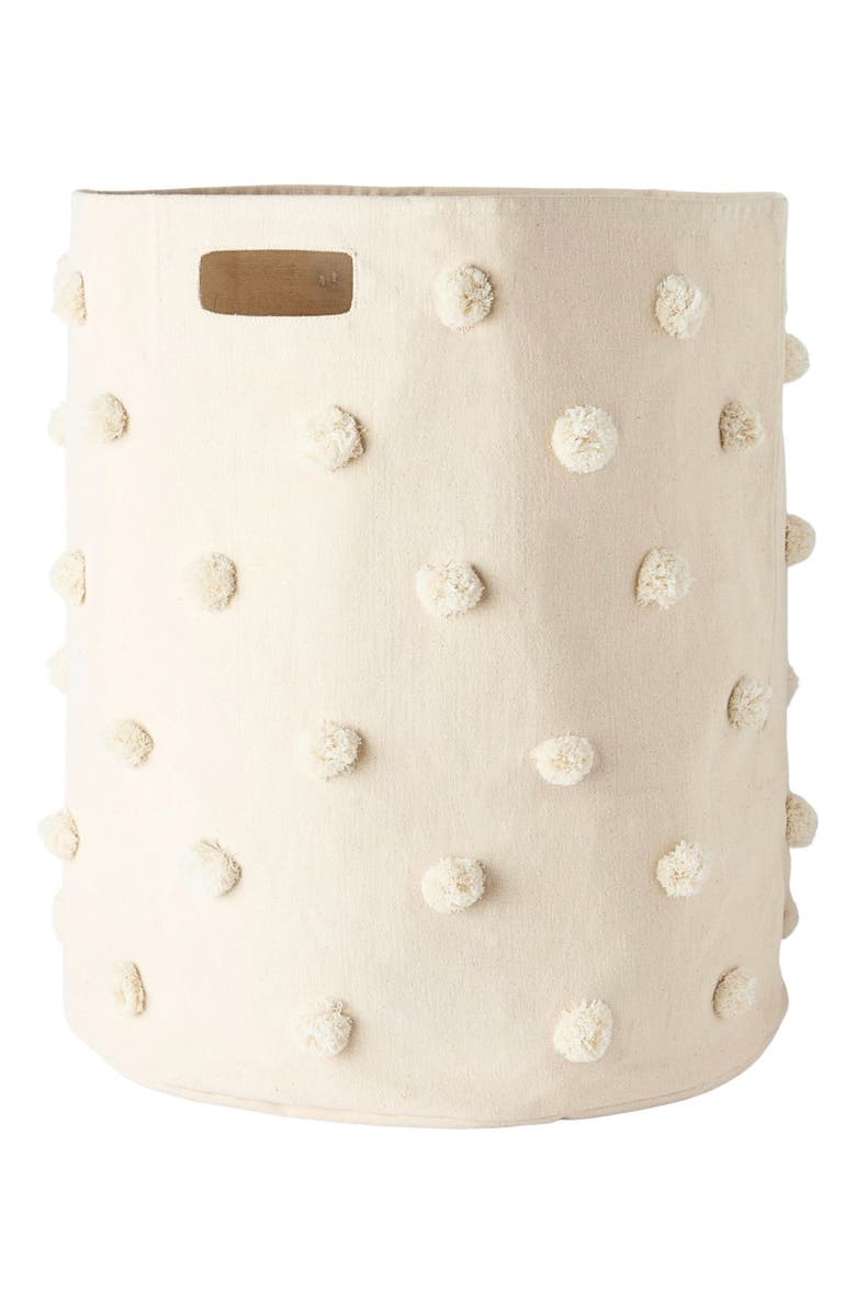 Pehr Pompom Canvas Hamper, Main, color, Natural