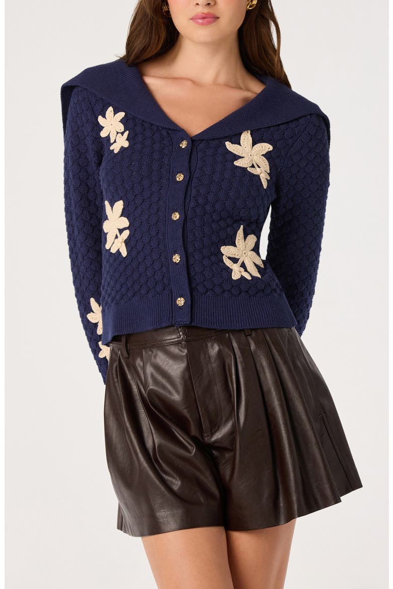 Analissa Floral Appliqué Cardigan, Main, color, NAVY