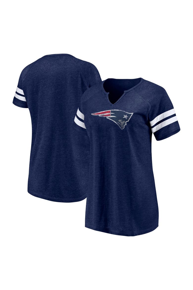 Women's Fanatics Branded Navy New England Patriots Plus Size Raglan Notch Neck T-Shirt, Main, color, Navy