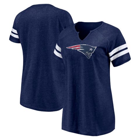 Women's Fanatics Branded Navy New England Patriots Plus Size Raglan Notch Neck T-Shirt