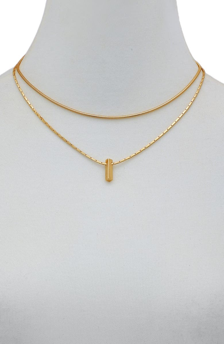 Vince Camuto Set of 2 Snake Chain & Bar Pendant Necklaces, Alternate, color, Gold Tone