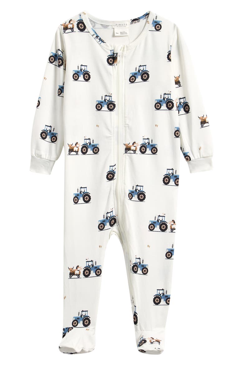Print Zip Footie, Main, color, OFF WHITE