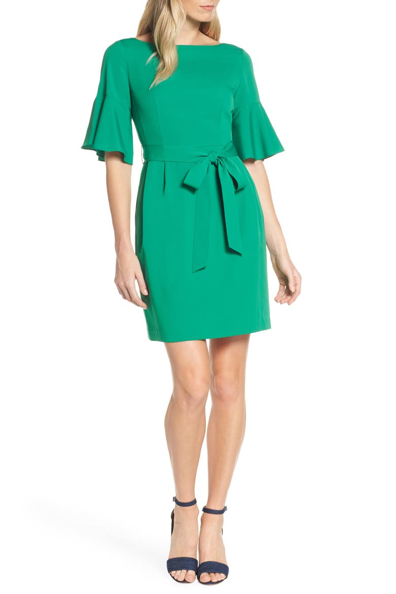 Bell Sleeve Sheath Dress, Alternate, color, GREEN
