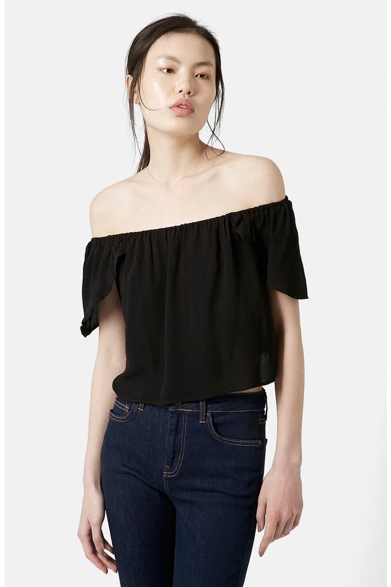 Wrap Back Off the Shoulder Top, Main, color, BLACK