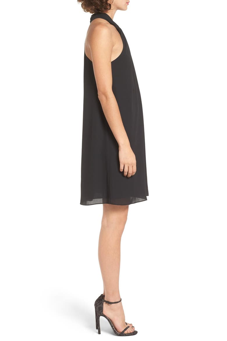 Knotted High Neck Shift Dress, Alternate, color, BLACK