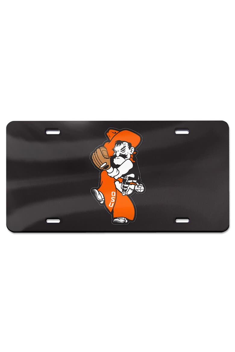 Black Oklahoma State Cowboys Baseball Pete Wind Up Laser Cut Acrylic License Plate, Main, color, Black