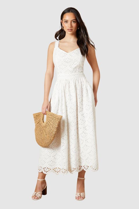 Embroidered Broderie Midi Dress