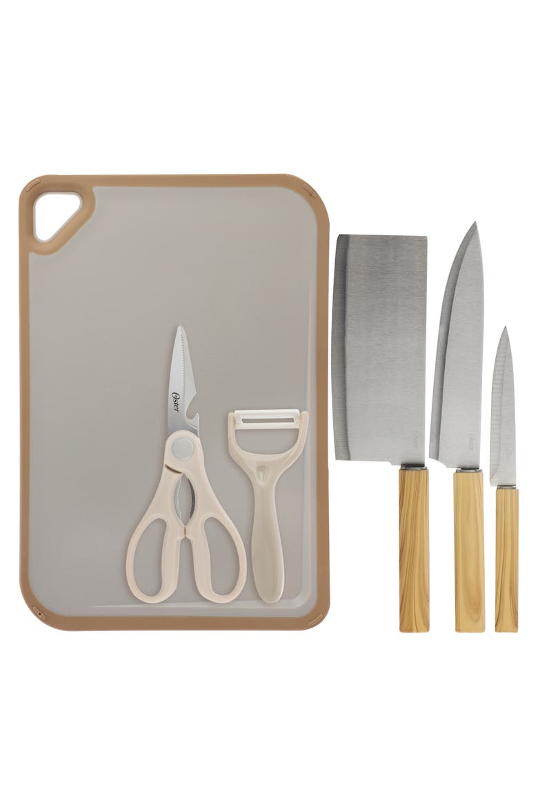 Stainless Steel 6 Piece Cutlery and Cutting Board Set, Main, color, Brown