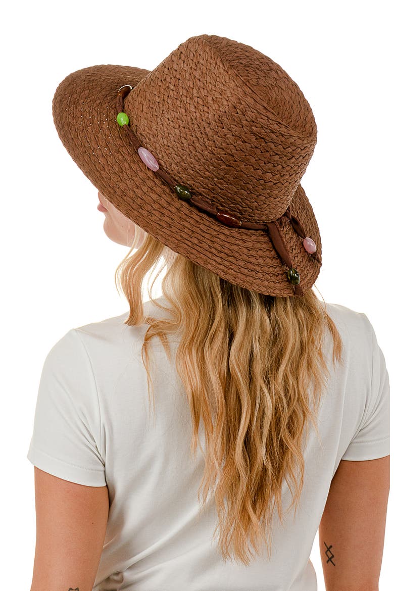 Beaded Trim Panama Hat, Alternate, color, BROWN
