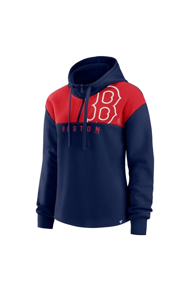 FANATICS Women's Fanatics Branded Navy Boston Red Sox Iconic Overslide Color-Block Quarter-Zip Hoodie, Alternate, color,