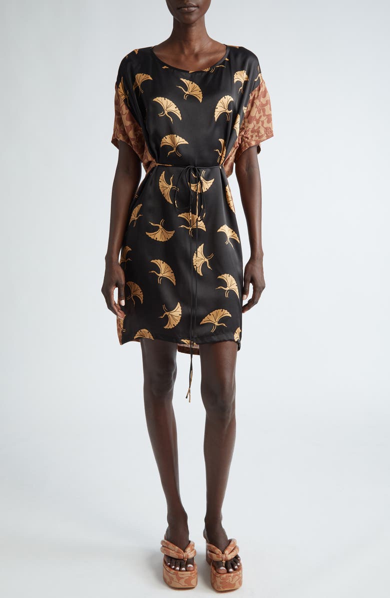 Dries Van Noten Mixed Print High-Low Silk Dress, Main, color,