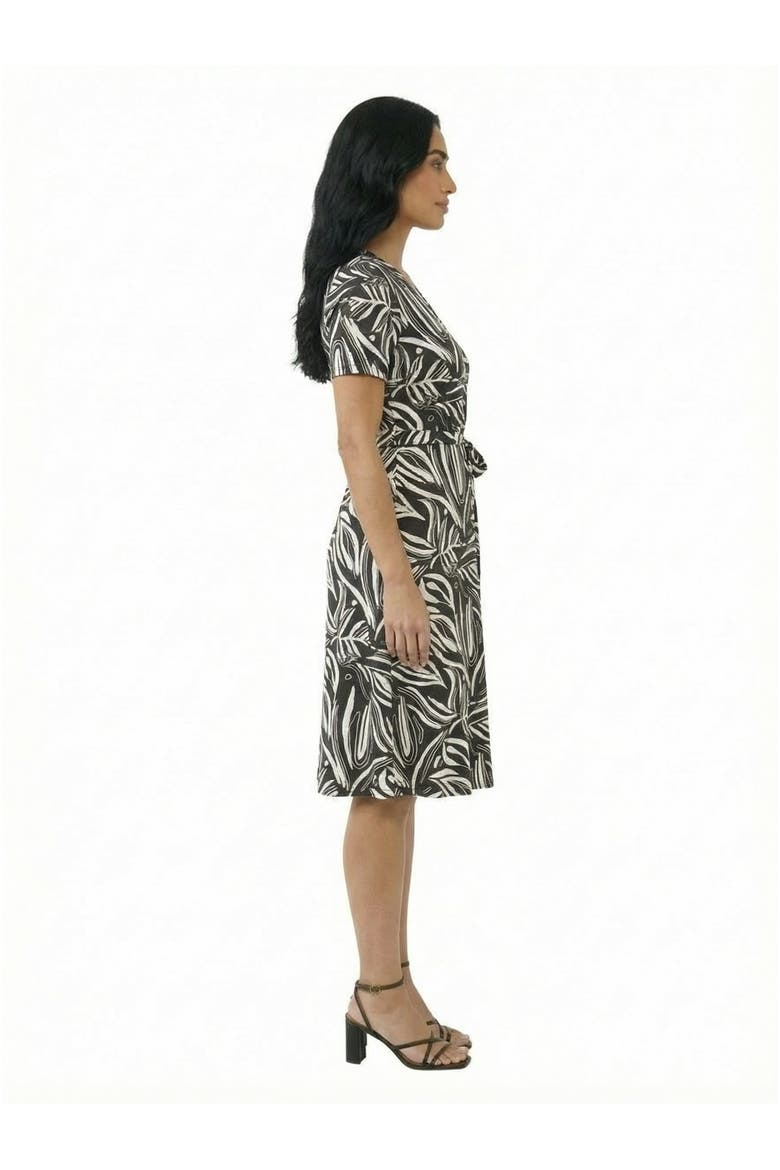 Essential Petite Abstract V-Neck Short Sleeve A-Line Midi Dress, Alternate, color, Black Multi