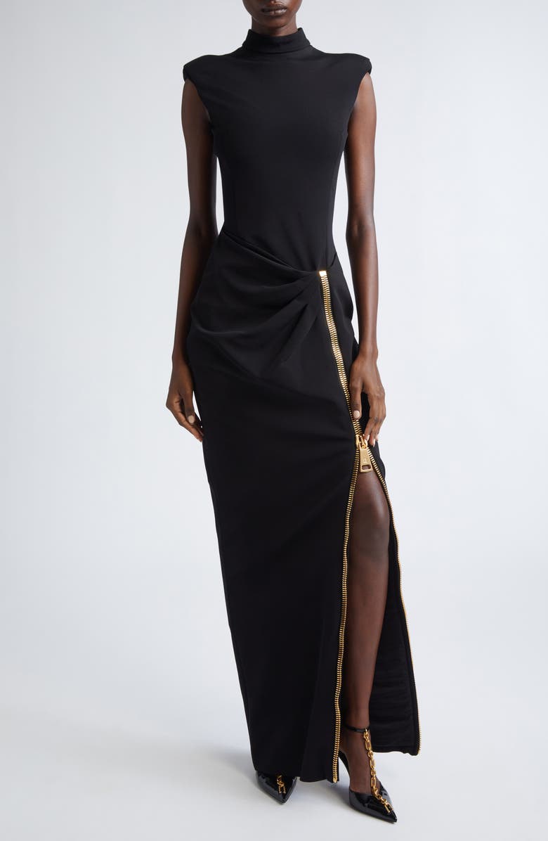 Balmain Zipped Compact Jersey Dress, Main, color, 0Pa Black