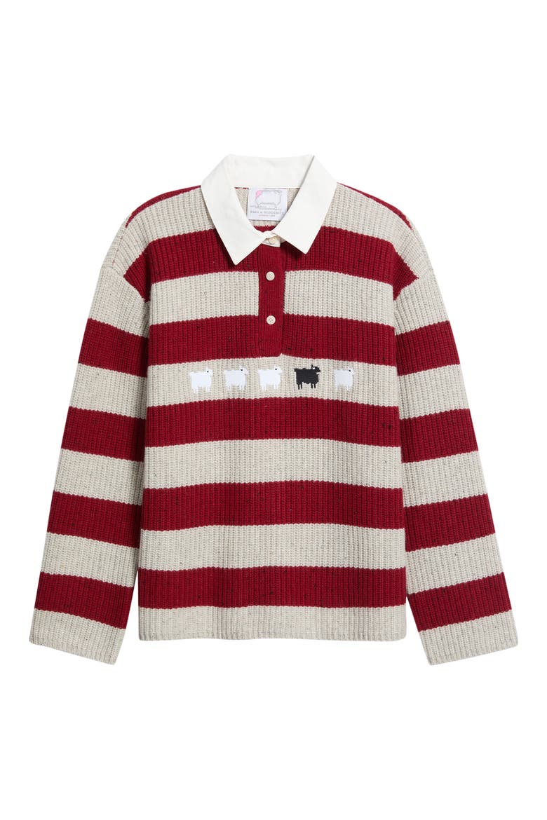 Sheep Striped Wool Rugby Sweater, Alternate, color, RED/ WHITE MULTI-COLOR