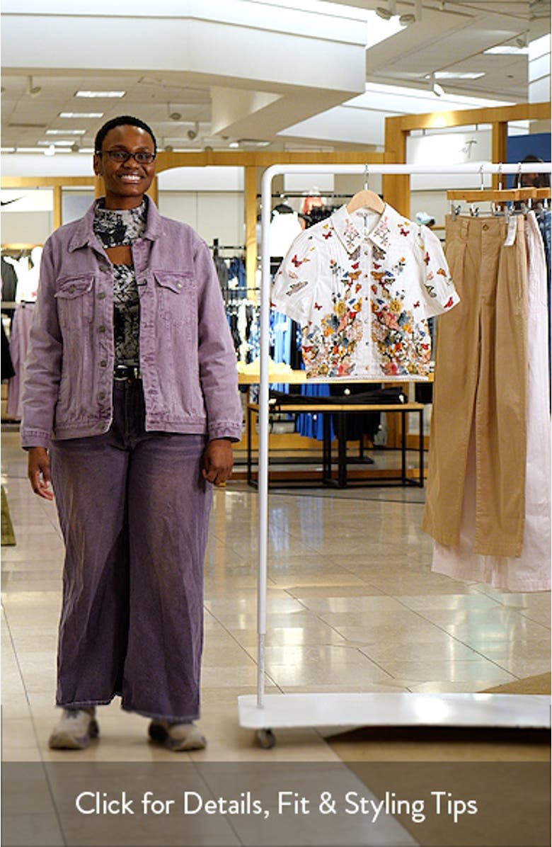 Rosie Butterfly & Floral Print Pleated Cotton Button-Up Shirt, sales video thumbnail