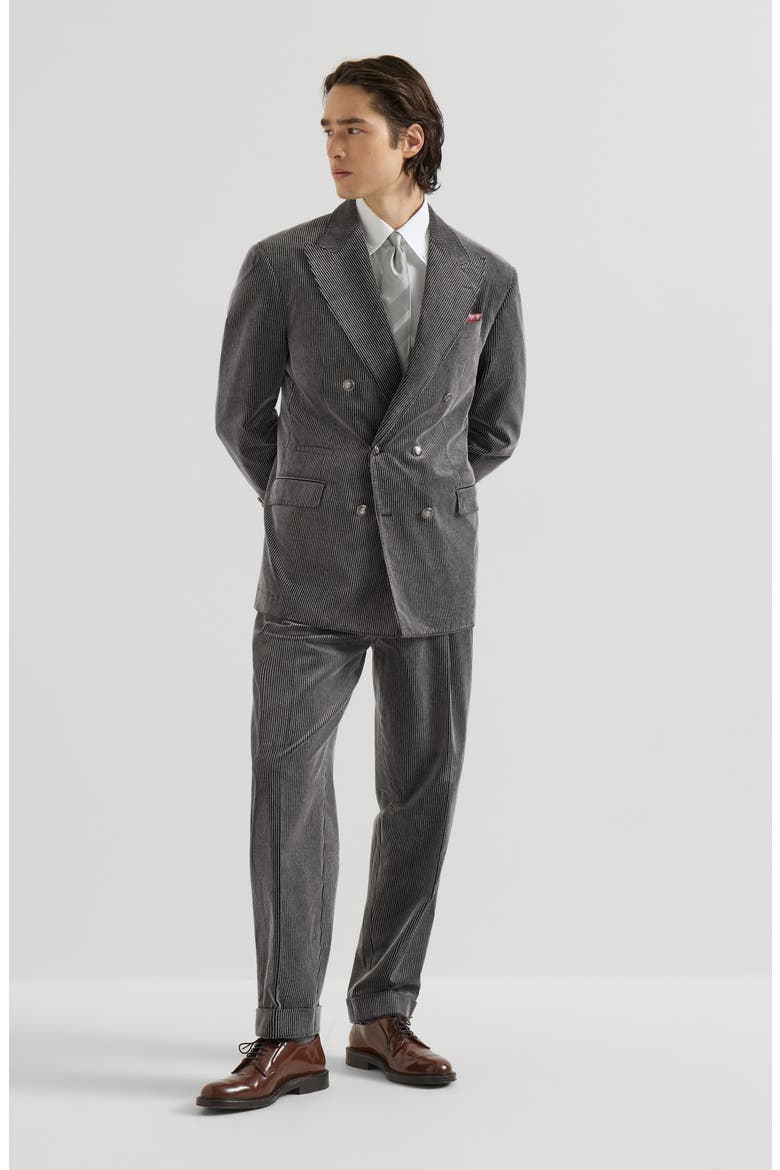 Frosted cotton corduroy trousers with double pleats, Alternate, color, Grey