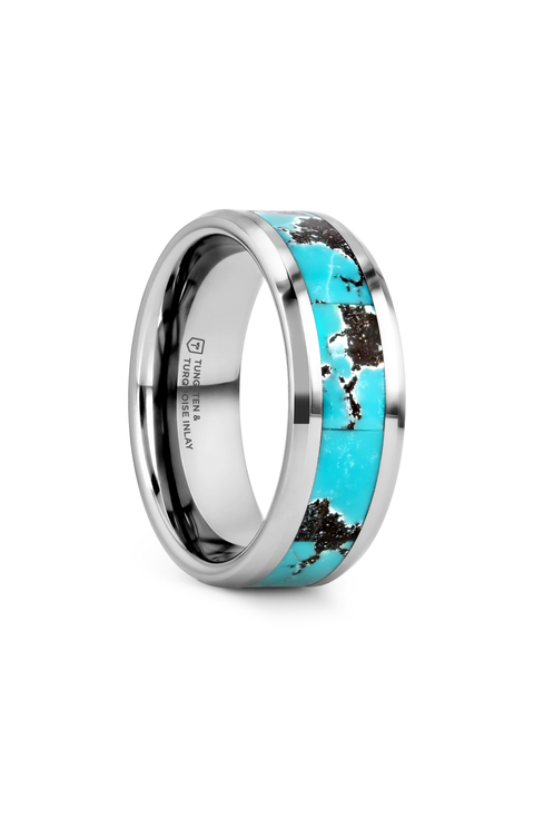 Turkis Spider Web Inlay Tungsten Carbide Ring