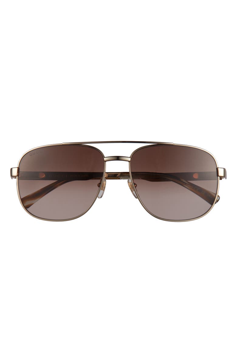 Gucci 60mm Aviator Sunglasses, Main, color, Gold Gold Brown