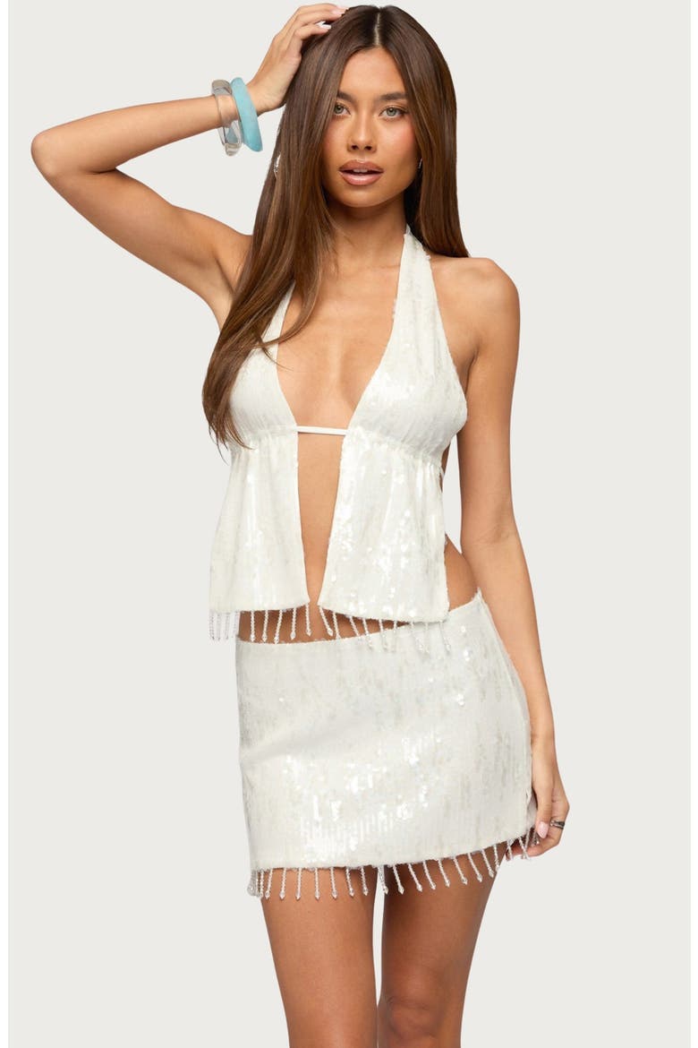 Dalis Fringe Sequin Miniskirt, Alternate, color, WHITE