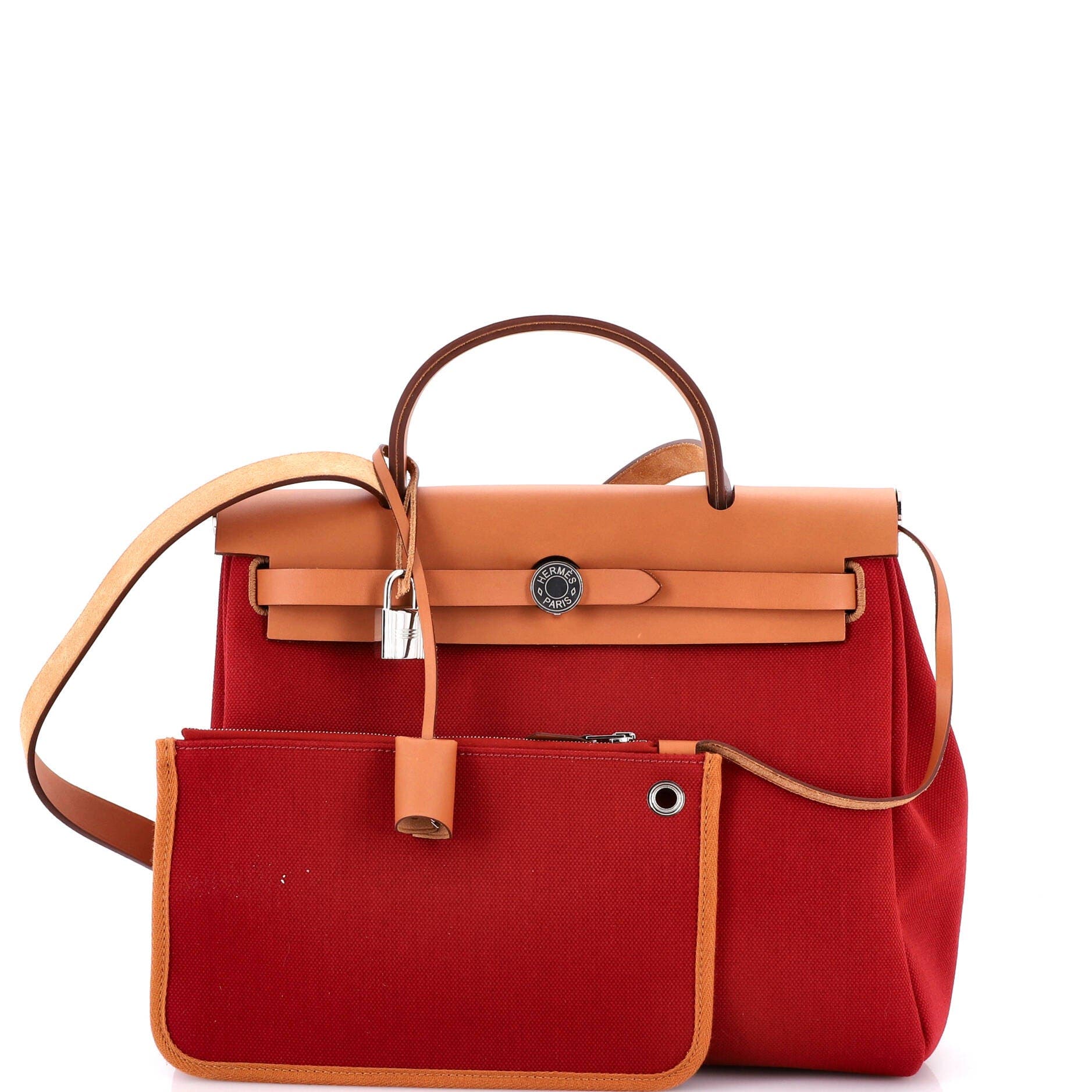 Pre-Owned Hermes Herbag Zip Leather and Toile 31, Alternate, color, Rouge Grenat