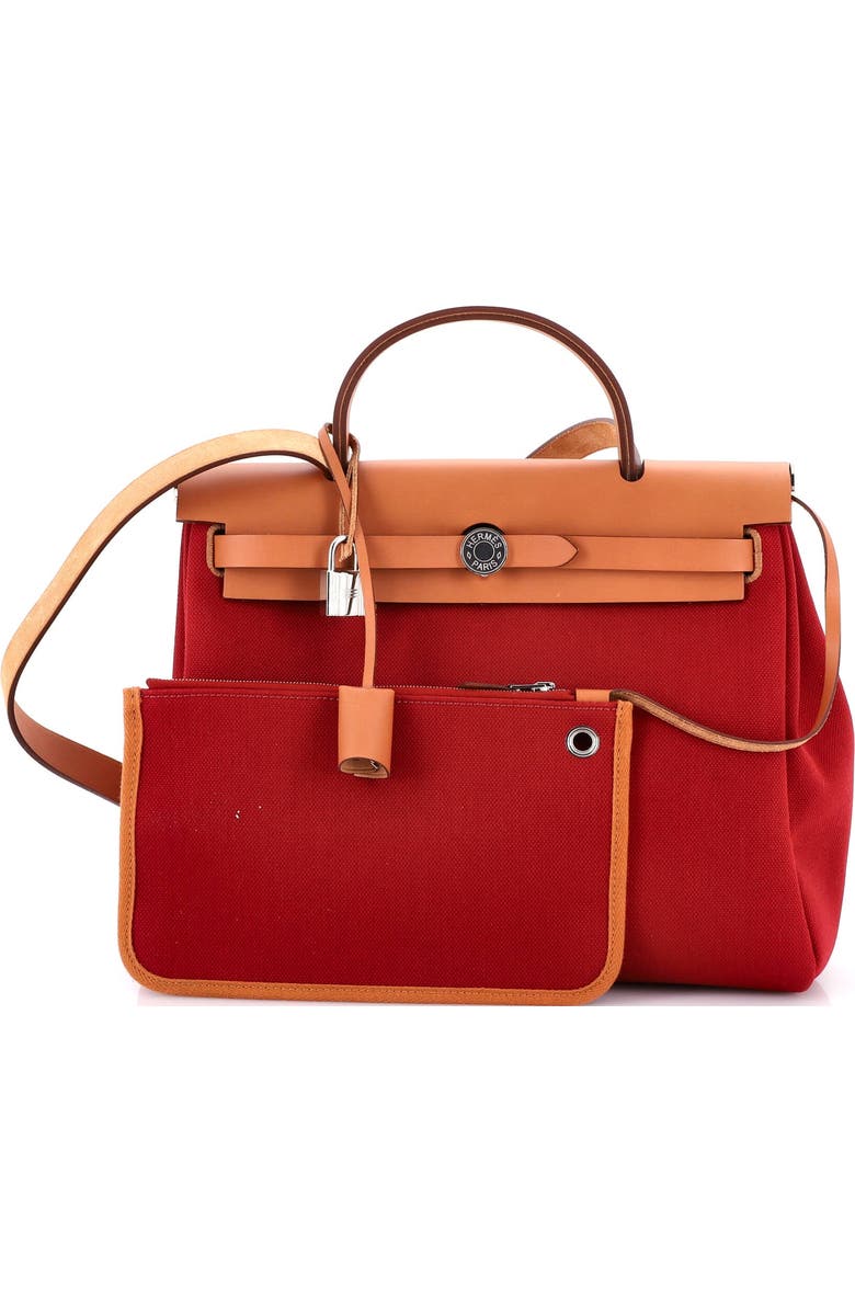 Pre-Owned Hermes Herbag Zip Leather and Toile 31, Alternate, color, Rouge Grenat
