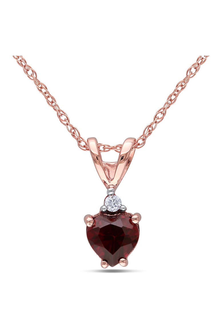 Gemstone & Diamond Solitaire Heart Necklace 10K, Main, color, Garnet/Rose Gold