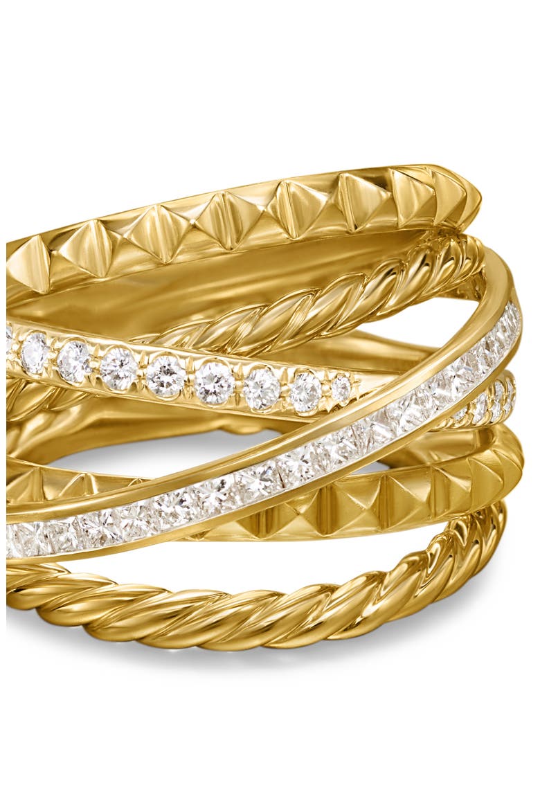 Crossover Trio Six-Row Ring in 18K Yellow Gold with Diamonds, 17.5mm, Alternate, color, 18K GOLD
