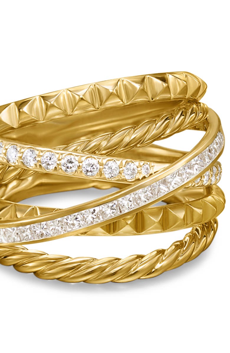 David Yurman Crossover Trio Six-Row Ring in 18K Yellow Gold with Diamonds, 17.5mm, Alternate, color, 18K Gold