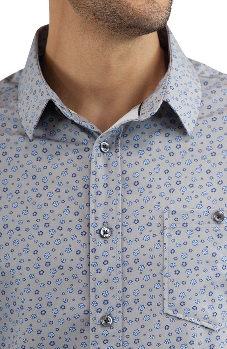 JACHS Floral Short Sleeve Button-Up Shirt, Alternate, color, Grey Poly Print