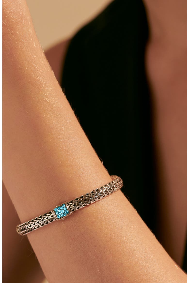 Reversible Icon Bracelet, Sterling Silver, Pavé, 6.5mm, Alternate, color, BLACK SAPPHIRE/ BLUE TOPAZ
