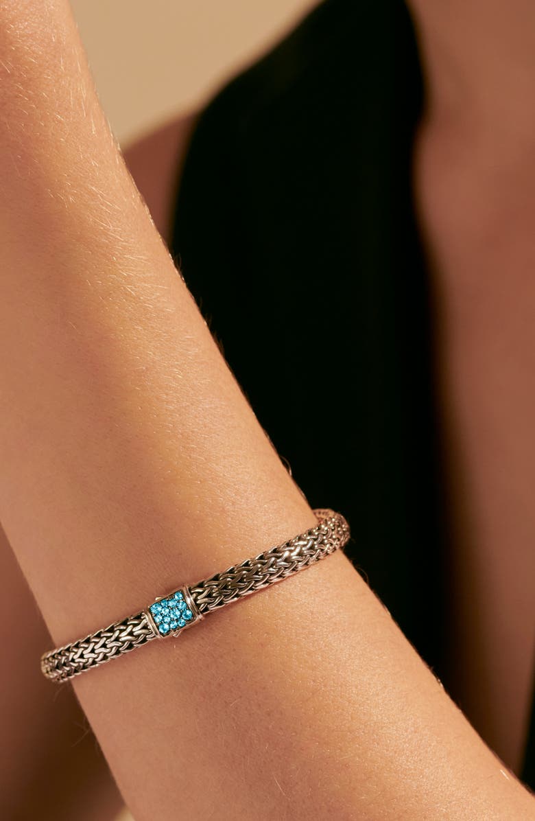 John Hardy Reversible Icon Bracelet, Sterling Silver, Pavé, 6.5mm, Alternate, color, Black Sapphire/ Blue Topaz