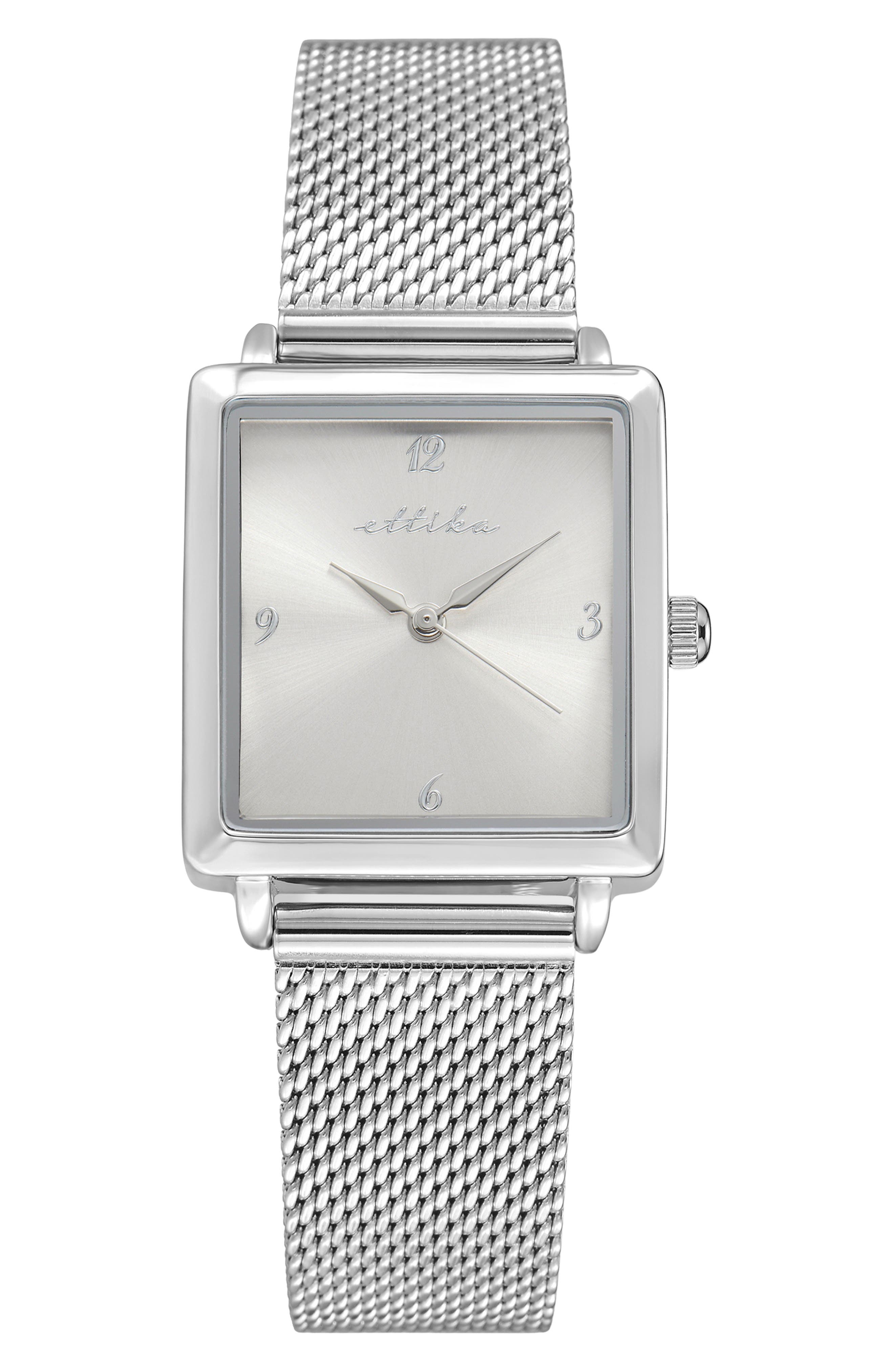 Ettika Square Case Mesh Strap Watch in Vanilla And Silver at Nordstrom Rack