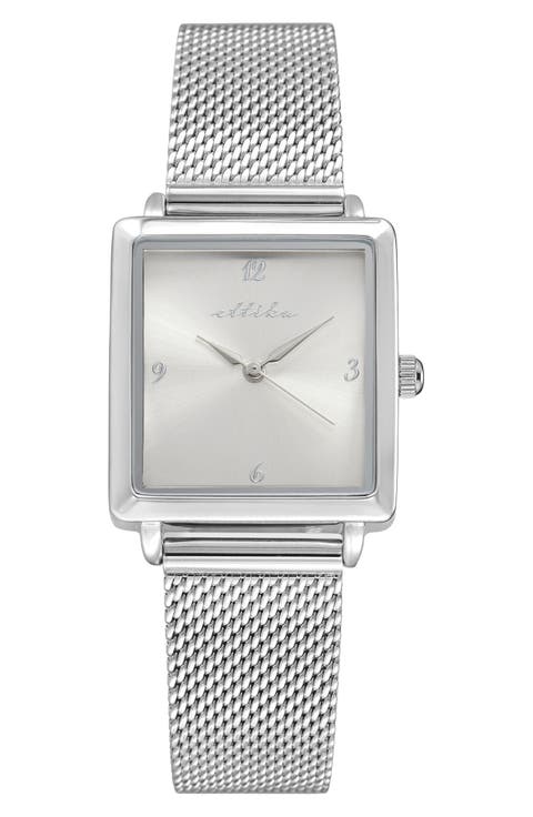 Square Case Mesh Strap Watch
