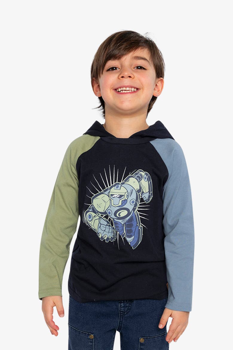 Raglan Hooded Cotton Graphic T-Shirt, Alternate, color, Dark Blue and Green