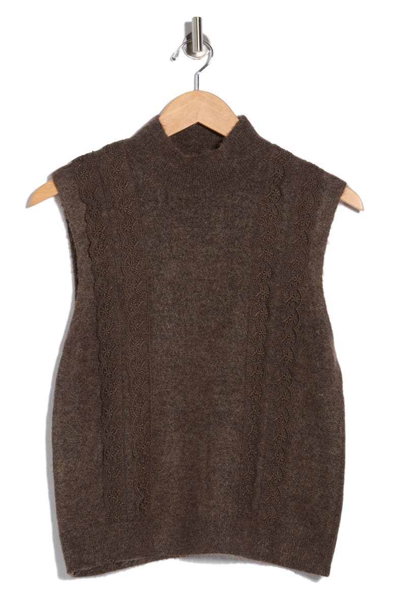 Lace Trim Sweater Vest, Alternate, color, CAFE MELANGE