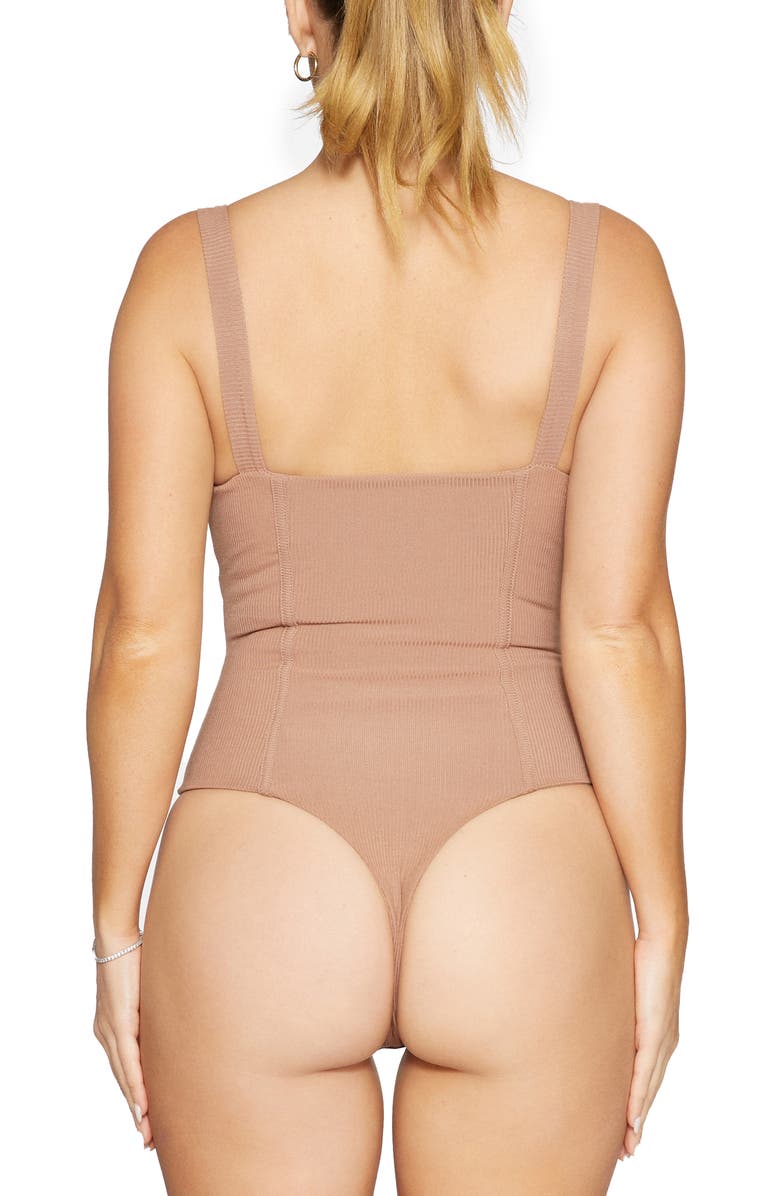 Naked Wardrobe Faux Bustier Ribbed Bodysuit, Alternate, color, Coco