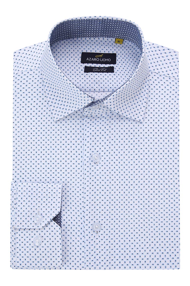 Slim Fit Geometric Print Performance Button-Up Shirt, Alternate, color, WHITE