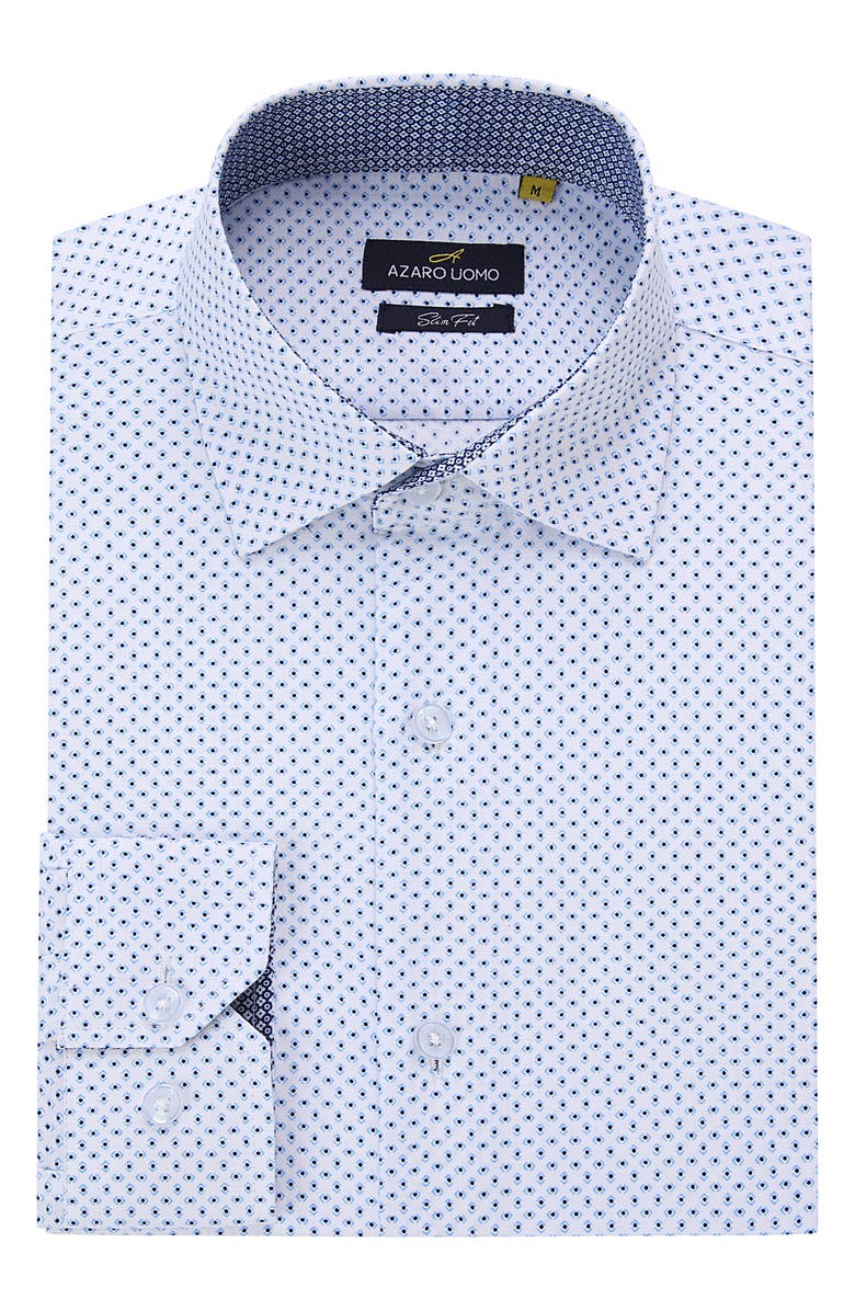 Azaro Uomo Slim Fit Geometric Print Performance Button-Up Shirt, Alternate, color, White