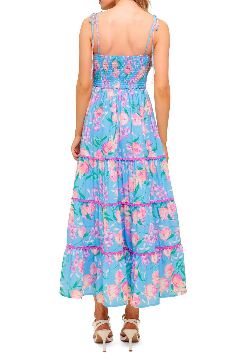 FLYING TOMATO Floral Twist Sweetheart Neck Midi Dress, Alternate, color, Blue/ Ivory