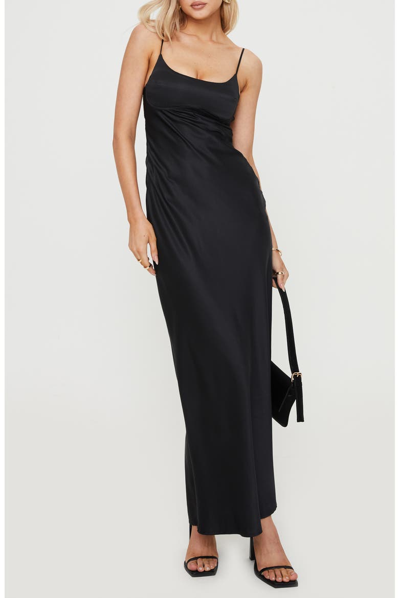 Ravia Satin Maxi Slipdress, Main, color, BLACK