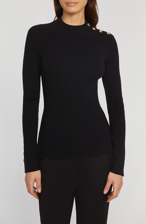 The Naya Button Shoulder Rib Sweater