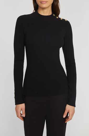 Elie Tahari The Naya Button Shoulder Rib Sweater