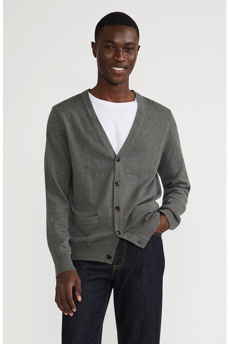 Fine Gauge Cotton Cardigan, Main, color, Charcoal Heather