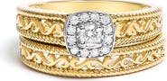 Haus of Brilliance 14K Yellow Gold Plated Silver 1/5 Ctw Diamond Halo and Milgrain Bridal Ring Set