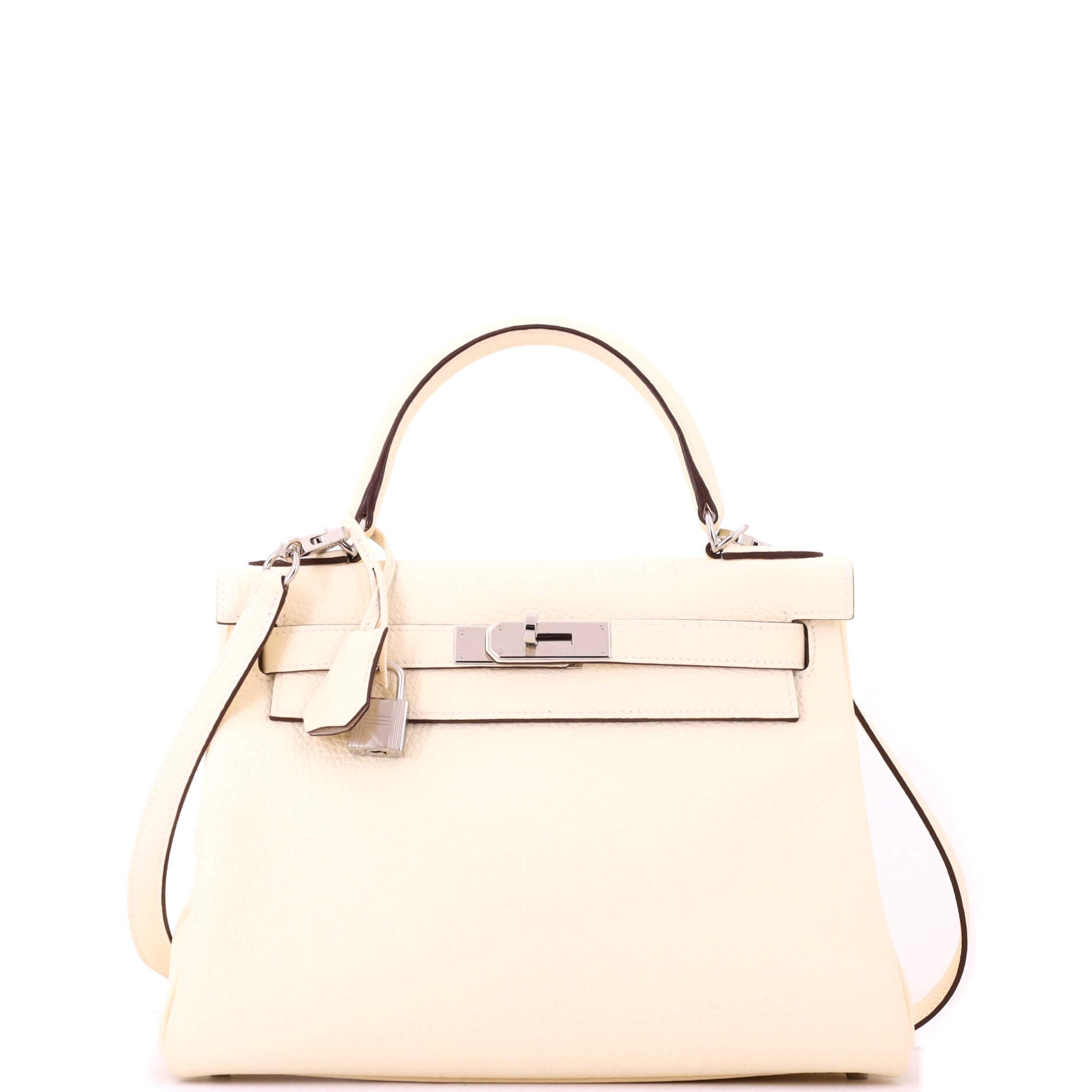Pre-Owned Hermes Kelly Handbag Light Clemence with Palladium Hardware 28, Main, color, Nata