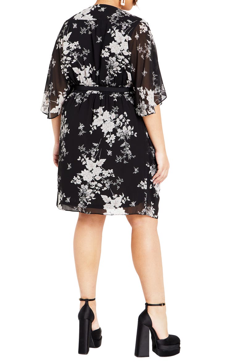 Bouquet Flutter Sleeve Faux Wrap Dress, Alternate, color, MINI BOUQUET