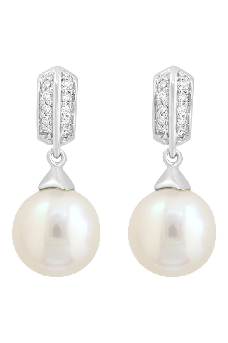Sterling Silver Diamond & Cultured Pearl Drop Earrings, Alternate, color, WHITE