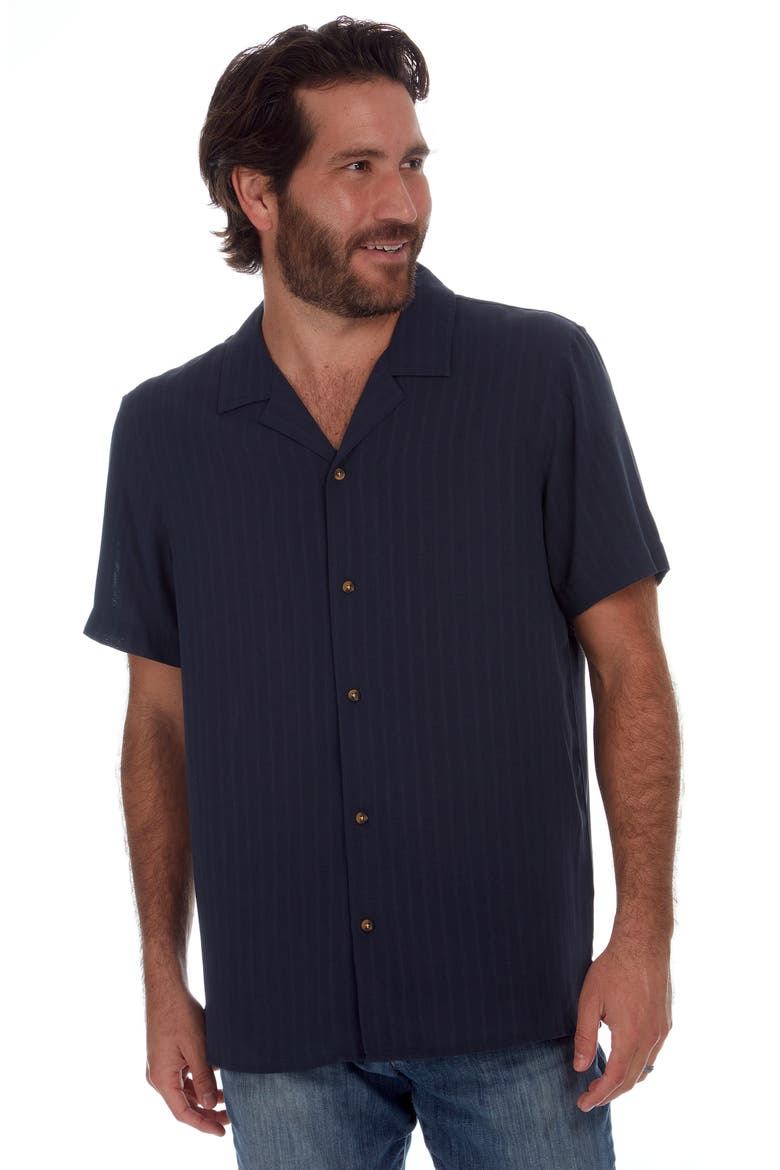 Textured Stripe Woven Camp Shirt, Alternate, color, NAVY
