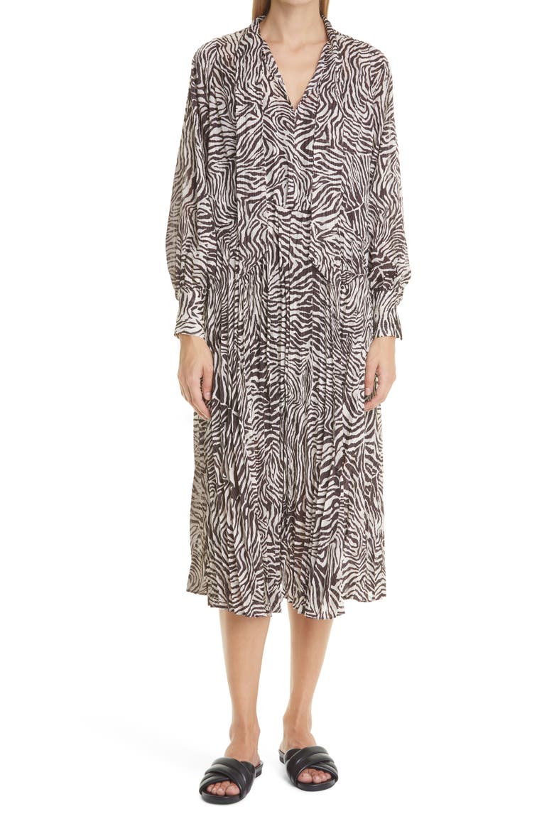 Dorothe Abstract Animal Print Long Sleeve Midi Dress, Main, color, CHOCO ZEBRA